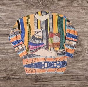 Yesno Polar Bear Graphic Oversized Pullover Wool Blend Womens Artsy Sweater Sz X